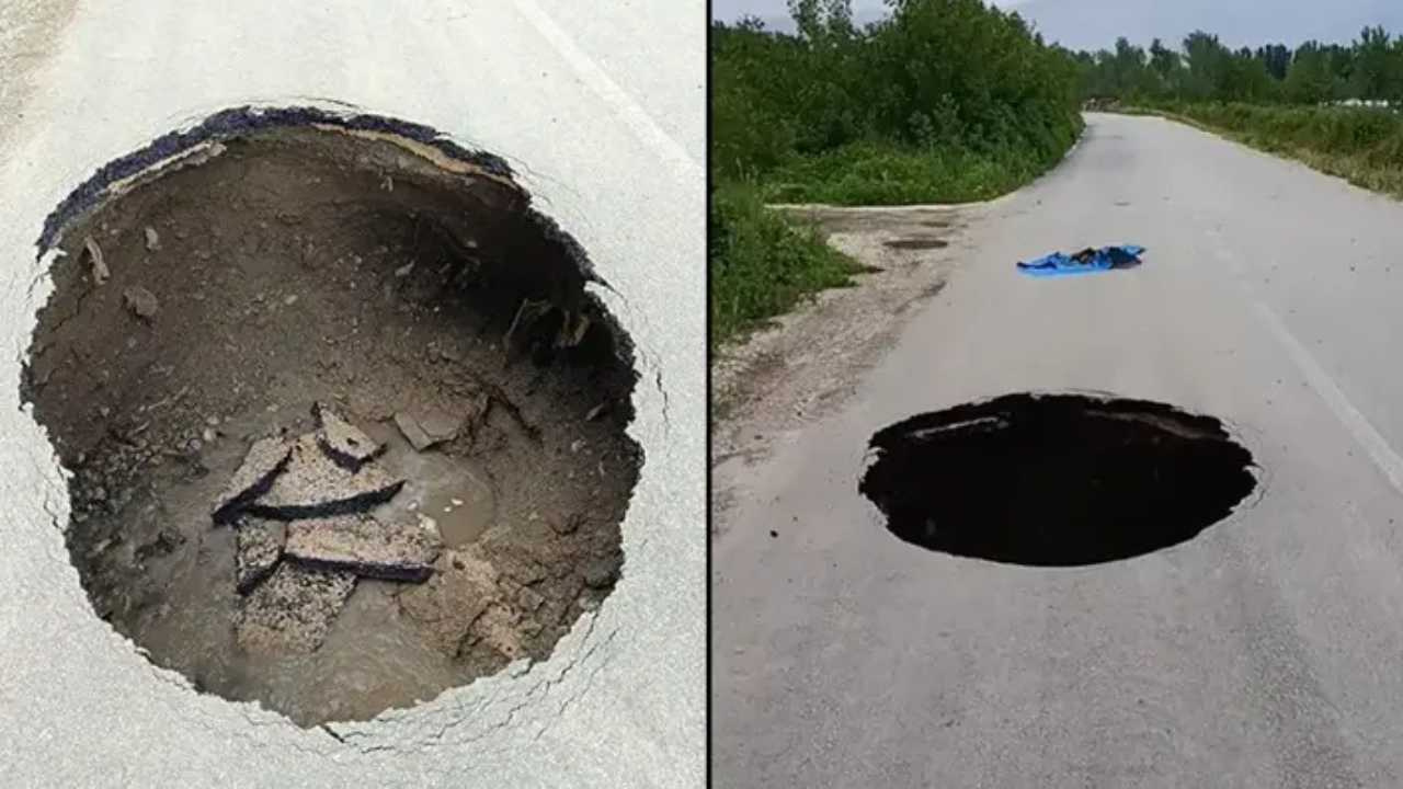 Tokat'ta etkili sağanak yağış sebebiyle yol çöktü