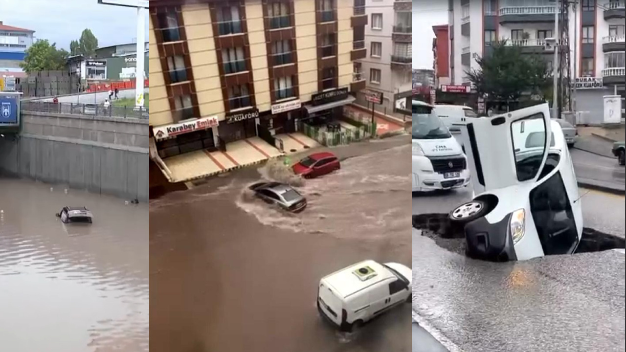 Ankara’da sağanak sonrası can pazarı! Araçlar suya gömüldü, yollar çöktü, kuryeler sürüklendi