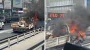 Bahçelievler’de seyir halindeki kamyonet alevlere teslim oldu