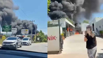 Bursa'da plastik boru deposunda yangın
