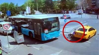 Taksi ile çarpışan motosikletliler ölümden döndü