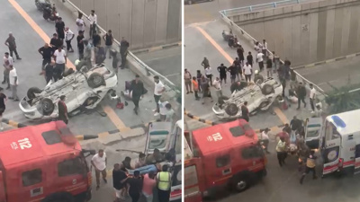 Bariyerlere çarpan otomobil devrildi! 2 kişi hayatını kaybetti