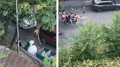Beyoğlu'nun ortasına yarı çıplak çıkıp yol kesti! Dubalarla tekme tokat dövdüler