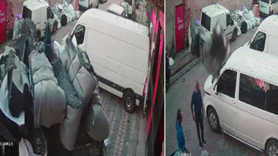 Asansör yukarı çıktı malzemeler aşağı yağd! Kaldırımdakiler son anda kurtuldu