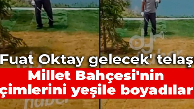 'Fuat Oktay gelecek' telaşı: Millet Bahçesi'nin çimlerini yeşile boyadılar