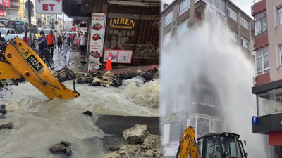 Bahçelievler’de ana isale hattı patladı, tazyikli su apartman boyu kadar yükseldi