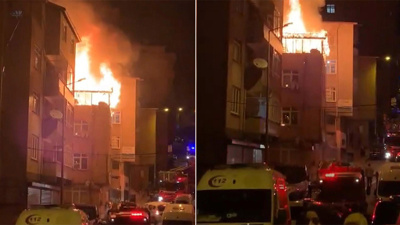 Kağıthane'de 3 katlı binanın çatı katı alev alev yandı