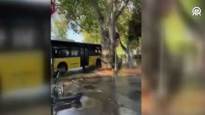 Virajı alamayan İETT otobüsü korkuluklara çarptı