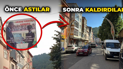 Kadın teğmenin memleketinde önce pankartını astılar sonra kaldırdılar