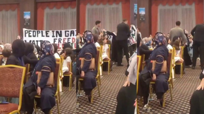 Erdoğan'a Filistin protestosu! Apar topar çıkarıldılar