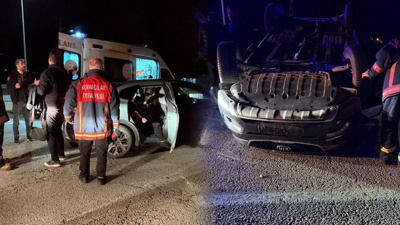 Elazığ’da feci kaza! Çarpışan otomobillerden biri ters döndü: 7 yaralı