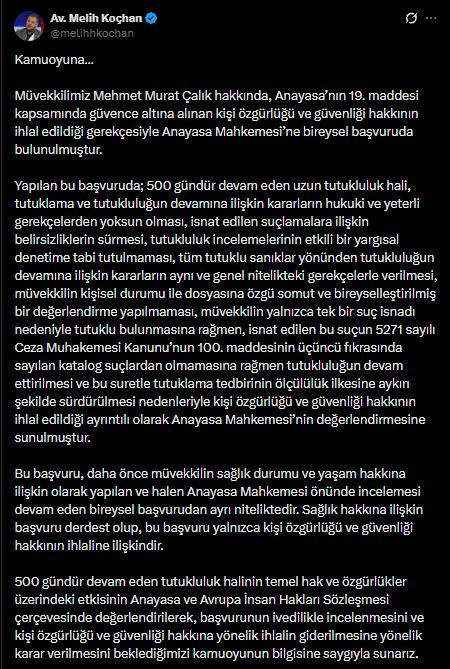 Murat Çalık'ın avukatlarından AYM'ye hak ihlali başvurusu - Resim : 2