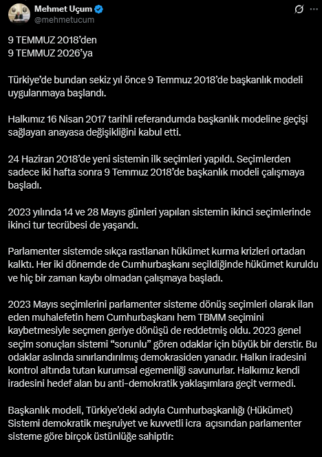 Saray danışmanı Uçum'dan itiraf gibi başkanlık sistemi kutlaması: Geliştirilmesi gereken yerler var - Resim : 2