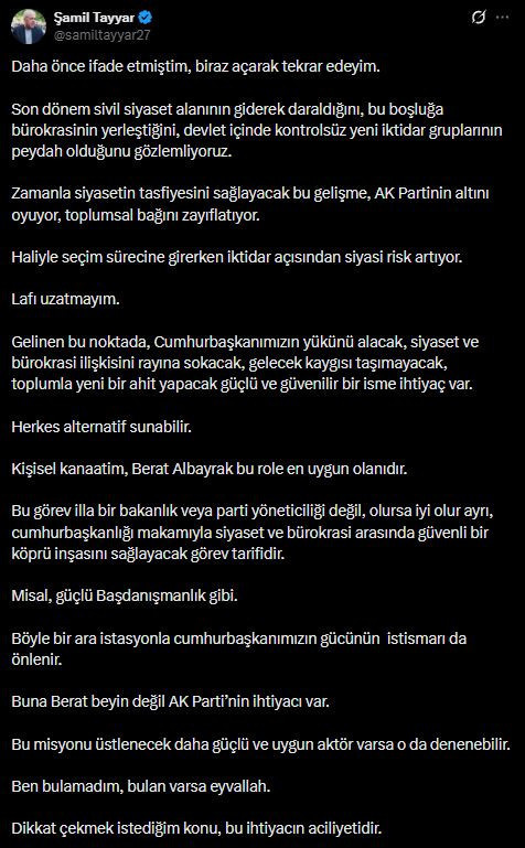 Berat Albayrak’a etkili ve yetkili görev önerisi! Şamil Tayyar nedenini de anlattı - Resim : 2