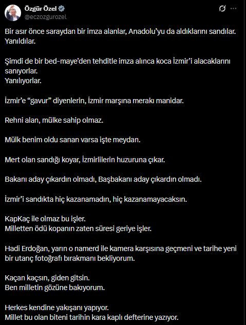 Son Dakika | Özgür Özel'den AKP'ye İzmir tepkisi: Erdoğan o namert ile kamera karşısına geçmeni bekliyorum - Resim : 2