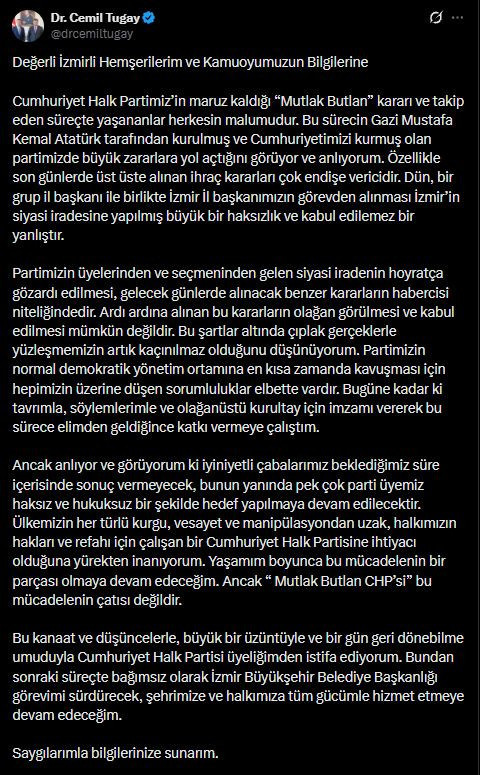 Son Dakika | İzmir Büyükşehir Belediye Başkanı Cemil Tugay CHP’den istifa etti - Resim : 2