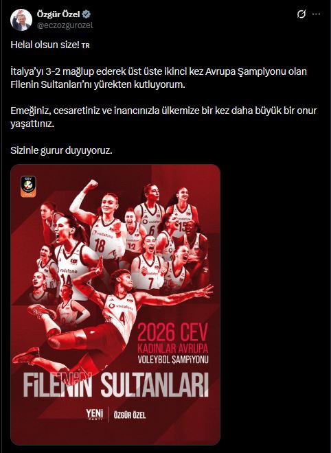 Özgür Özel'den Avrupa şampiyonu Filenin Sultanları'na tebrik: Bir kez daha büyük bir onur yaşattınız - Resim : 3