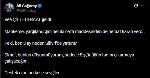 Gazeteci Ali Çağatay'a çifte beraat: Peki ben neden 3 ay hapis yattım? - Resim : 1