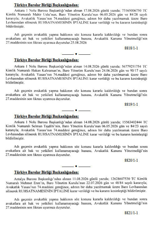 11 avukatın ruhsatı iptal edildi! İsim isim liste Resmi Gazete'de - Resim : 2