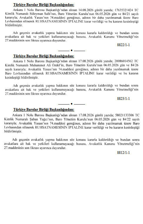 11 avukatın ruhsatı iptal edildi! İsim isim liste Resmi Gazete'de - Resim : 1