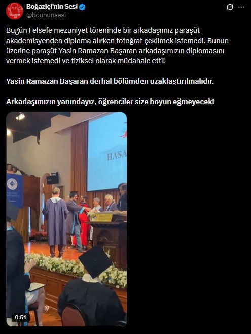 Boğaziçi'nde olaylı mezuniyet: Fotoğraf çekilmek istemeyen öğrenciye diplomasını verirken zorluk çıkardı - Resim : 1