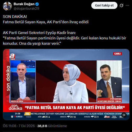 Son Dakika | Fonzi Fatma Betül Sayan Kaya AKP'den ihraç edildi - Resim : 1