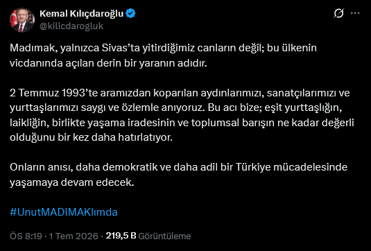 Kılıçdaroğlu 13 yılda bir kere bile gitmediği Madımak anması için bu sene de mesaj paylaştı - Resim : 2