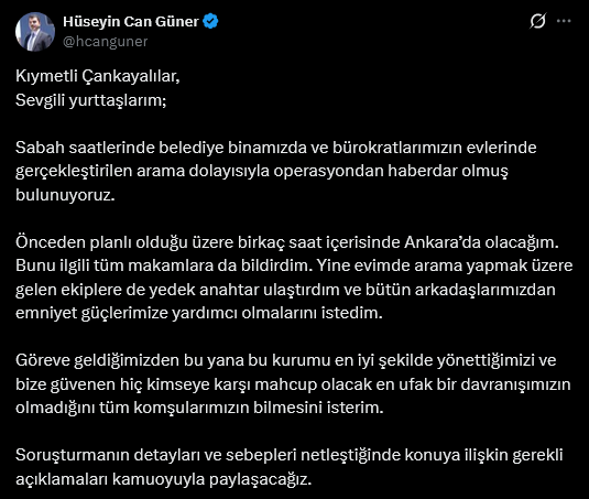 Son dakika | Çankaya Belediyesi'ne operasyon: Belediye başkanından ilk açıklama - Resim : 1