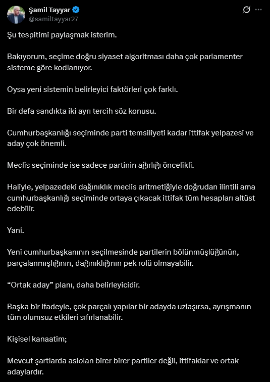 Şamil Tayyar'dan dikkat çeken 'ortak aday' çıkışı: O ittifak tüm hesapları altüst edebilir - Resim : 2