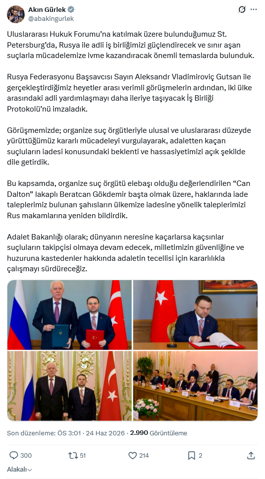 Bakan Gürlek'ten 'Can Dalton' açıklaması! 
