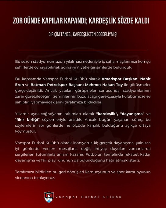 Amedspor Vanspor'un teklifini kabul etmedi: Kardeşlik bitti - Resim : 2