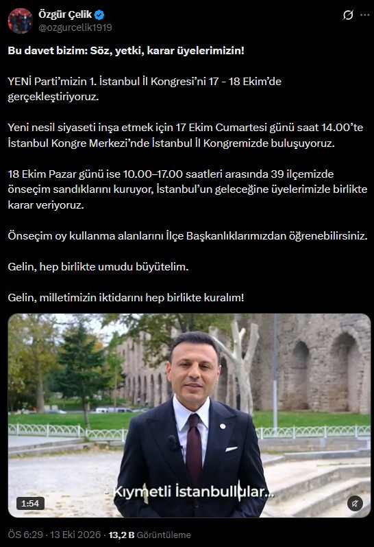 Özgür Çelik’ten üyelere çağrı: YENİ Partililer sandık başına gidiyor! - Resim : 1