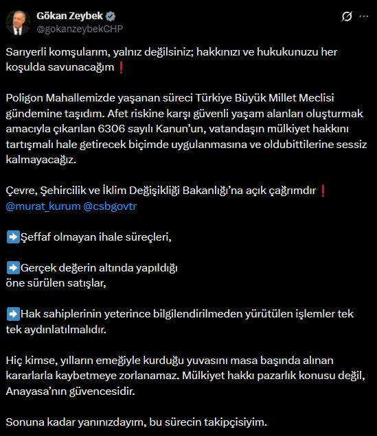 Sarıyer Poligon Mahallesi Meclis gündeminde: CHP'li Zeybek, Bakan Kurum’a tek tek sordu - Resim : 1