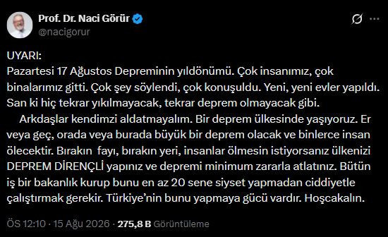 Naci Görür’den 17 Ağustos depreminin yıl dönümünde yürekleri ağza getiren uyarı - Resim : 1