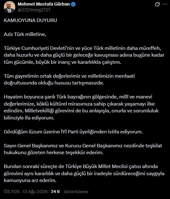 İYİ Partili vekil Gürban istifa etti: AKP'ye geçeceğini açıkladı - Resim : 1