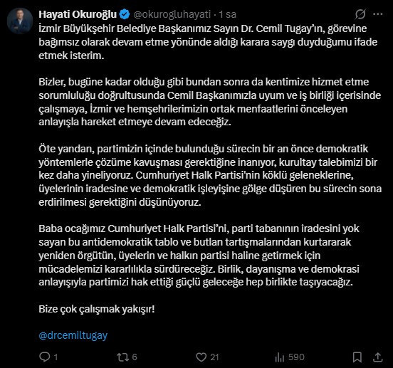 Son Dakika | İzmir Büyükşehir'de istifa dalgası büyüyor: Cemil Tugay'ın ardından peş peşe açıkladılar - Resim : 1