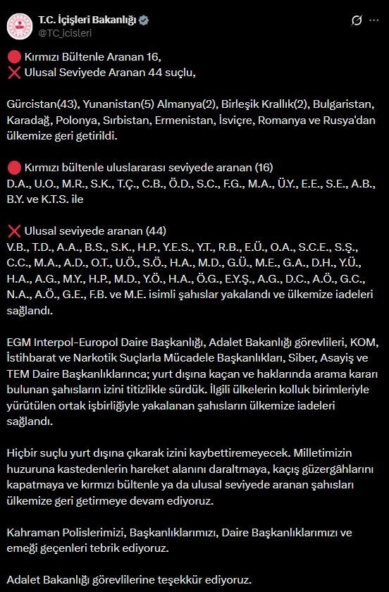 Bakanlık açıkladı: 60 suçlu yurt dışından Türkiye'ye getirildi - Resim : 4