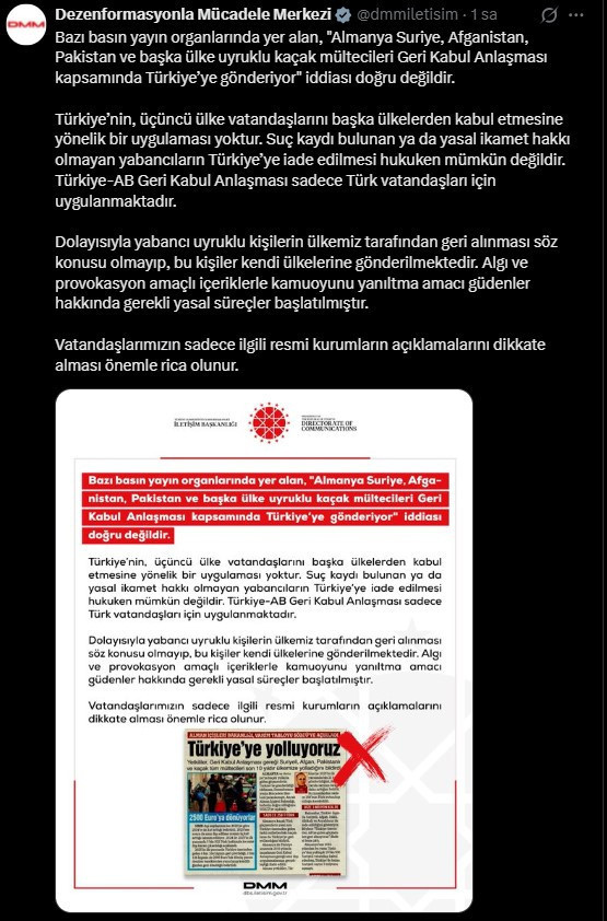 DMM’den 'Almanya Türkiye’ye kaçak mülteci gönderiyor' iddiasına yalanlama - Resim : 1