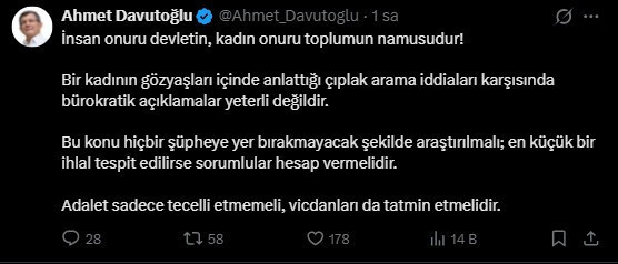 Fatoş Pınar Türker'in çıplak arama iddiasına Davutoğlu’ndan sert çıkış: 'Sorumlular hesap vermeli' - Resim : 1