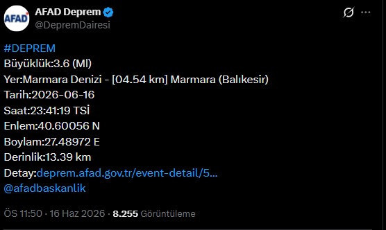 Son Dakika | Marmara Denizi'nde deprem - Resim : 1
