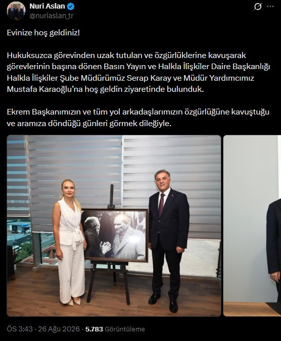 Nuri Aslan görevlerine dönen İBB yöneticilerini ziyaret etti: 'Evinize hoş geldiniz!' - Resim : 1