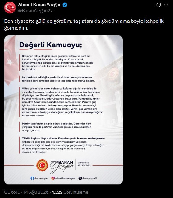 Cinsel taciz iddiasıyla darbedilen CHP’li Yazgan'dan paylaşım: Dokunulmazlığımın kaldırılmasını isteyeceğim - Resim : 2