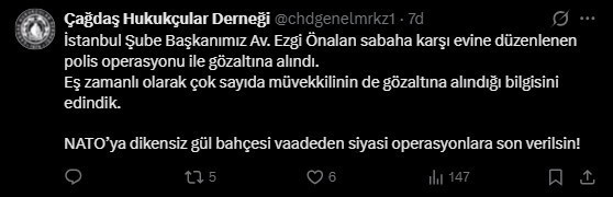 Son Dakika | Çağdaş Hukukçular Derneği İstanbul Şube Başkanı Ezgi Önalan gözaltına alındı - Resim : 1