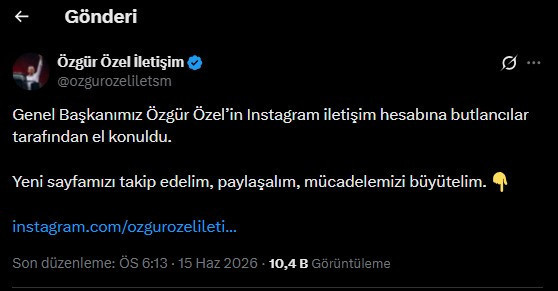 Özgür Özel'in Instagram iletişim hesabı butlan yönetimine geçti: CHP'li Bulut'tan uyarı - Resim : 1