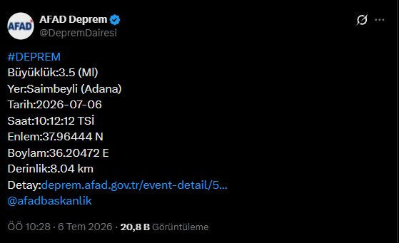 Son dakika | Adana'da 3.5 büyüklüğünde deprem - Resim : 1