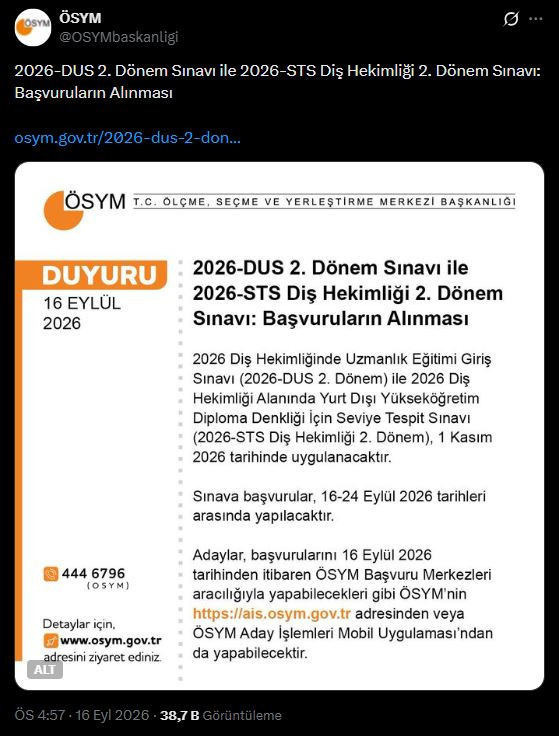 Son dakika | DUS ve STS Diş Hekimliği başvuruları başladı: Son tarih belli oldu - Resim : 2