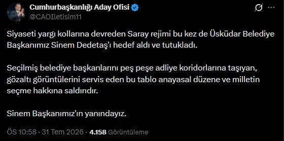 Son Dakika | İmamoğlu'ndan Sinem Dedetaş'ın tutuklanmasına ilk tepki - Resim : 1