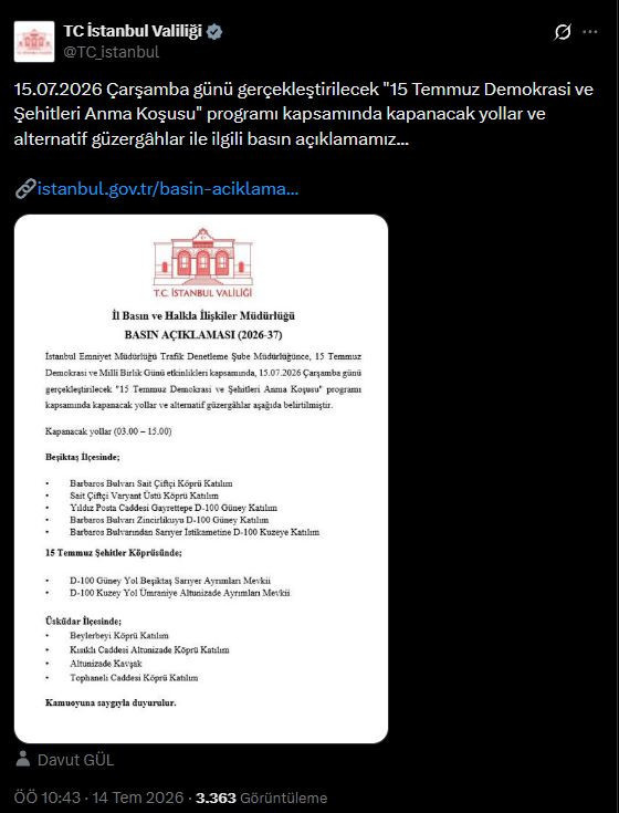 Son dakika | Boğaz Köprüsü trafiğe kapatılacak! Valilik açıkladı - Resim : 1