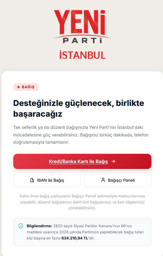 YENİ Parti'nin İstanbul binası için kampanya: Dakikada bin liralık bağış yağmuru - Resim : 1
