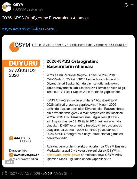 Son dakika | KPSS ortaöğretim başvuruları başladı! Sınav tarihi belli oldu - Resim : 3